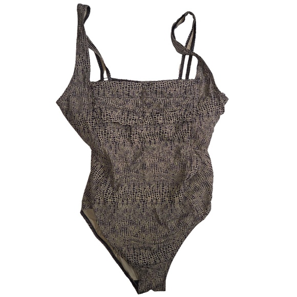 Calvin Klein  Black Tan Animal Print Vintage Inspired One Piece Swimsuit - sz 16 - Picture 1 of 2